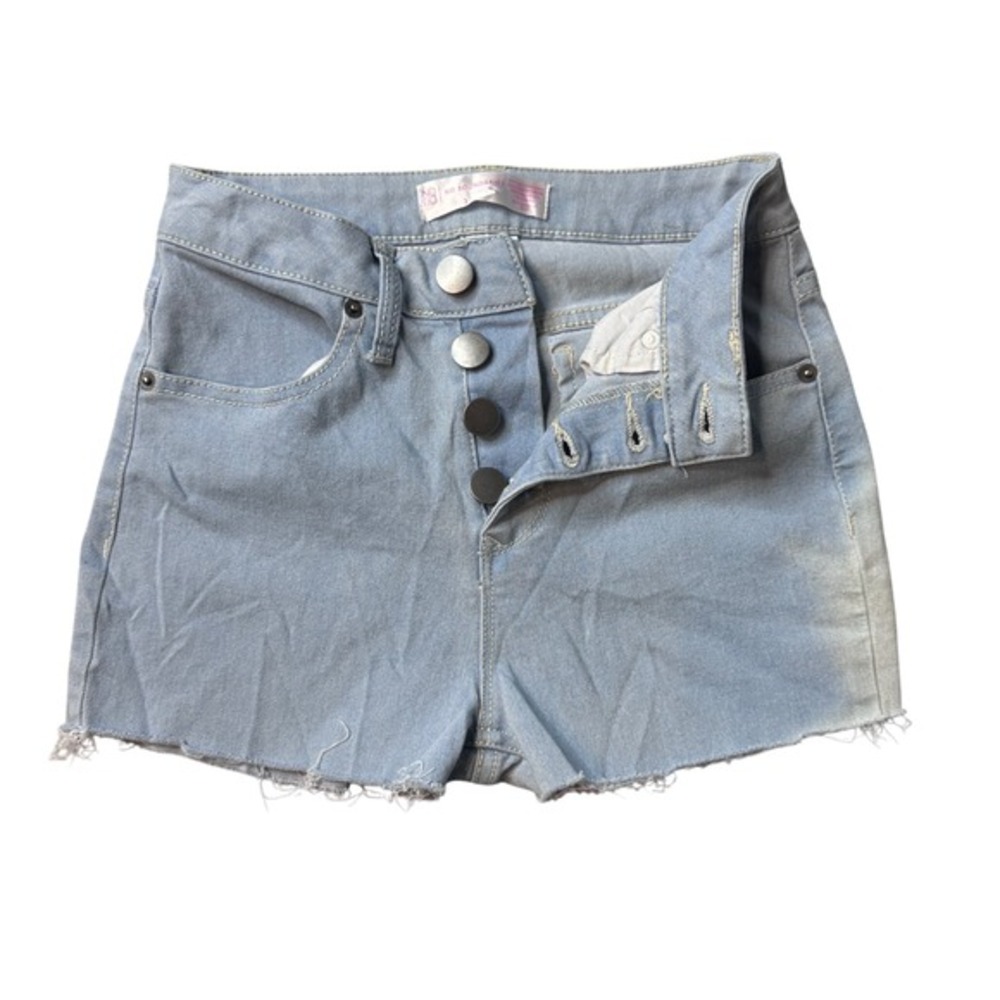 No Boundaries Denim Shorts Womens 3 Light Wash Button‎ Fly Raw Hem NJ38B788K